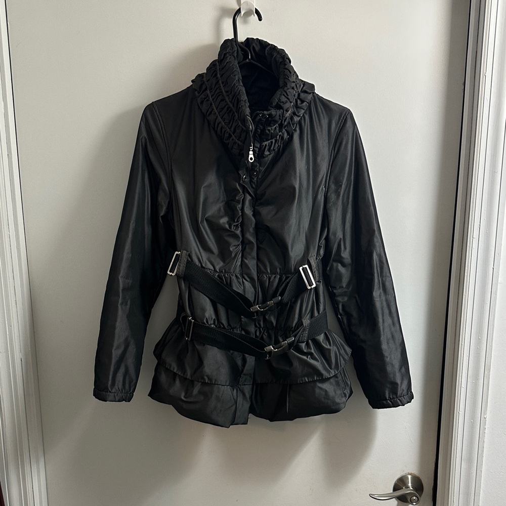 Black Women's Jacket with Belted Design